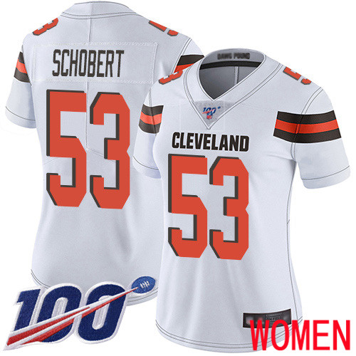 Cleveland Browns Joe Schobert Women White Limited Jersey 53 NFL Football Road 100th Season Vapor Untouchable